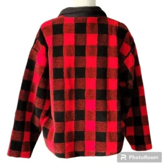 VTG Hidden Bay Made in USA Buffalo Plaid Lumberjack Fleece Snap Front Jacket - Picture 4 of 11
